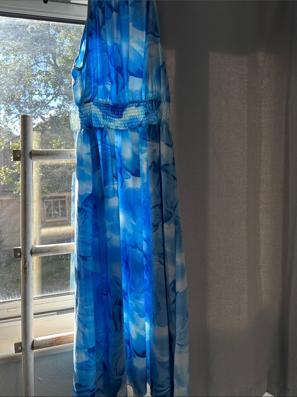 Blue Floral Halter Women's One-Piece Dress